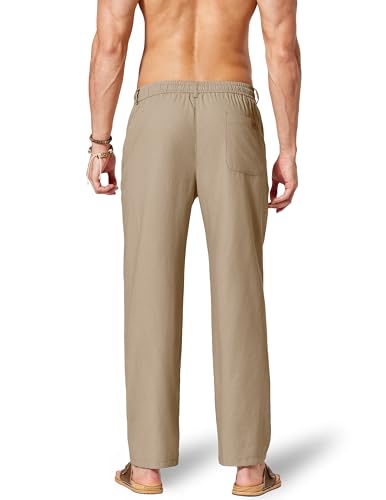 Image of COOFANDY Men's Cotton Linen Pants Casual Drawstring Dress Pants Beach Summer Lightweight Trousers
