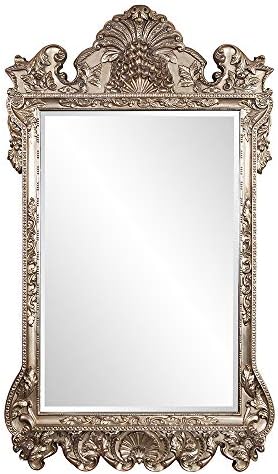 Howard Elliott Marquette Antique Oversized , Leaning Wall Ornate Mirror, Full Length, Silver Leaf, 49" x 84" x 3"