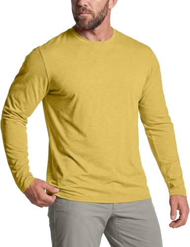 CQR Men's UPF 50+ Sun Protection Long Sleeve Quick Dry Athletic Shirts, Stretch Running Workout Hiking T-Shirts, Basic Desert Yellow, XX-Large