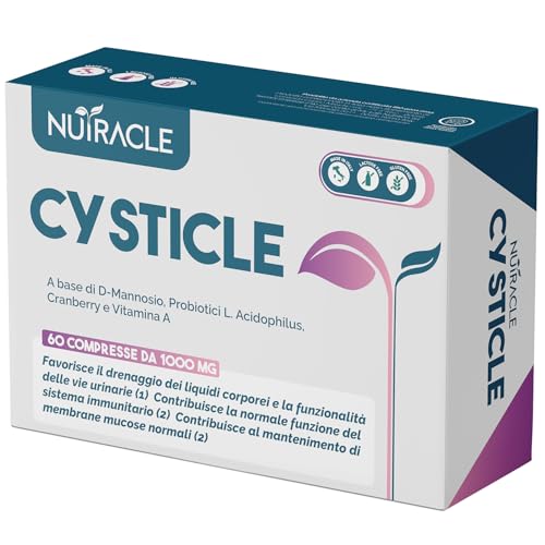 CYSTICLE | D-Mannosio Puro 1200mg | Integratore Cistite, con Mirtillo Rosso, Probiotici e Vitamina A | Per Candida e Infezioni Vie Urinarie | Vegan, Senza Glutine (60 compresse (Confezione da 1))