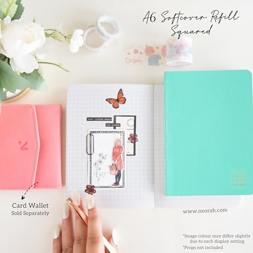 Image of NEORAH -A6 Checked Notebook (Square Ruling) SOFT COVER Organiser REFILL | 110 GSM | 160 pages (Size 14.8 cm x 10.5 cm) Planner Journaling Writing Note Taking Diary,Travellers Journal- Teal