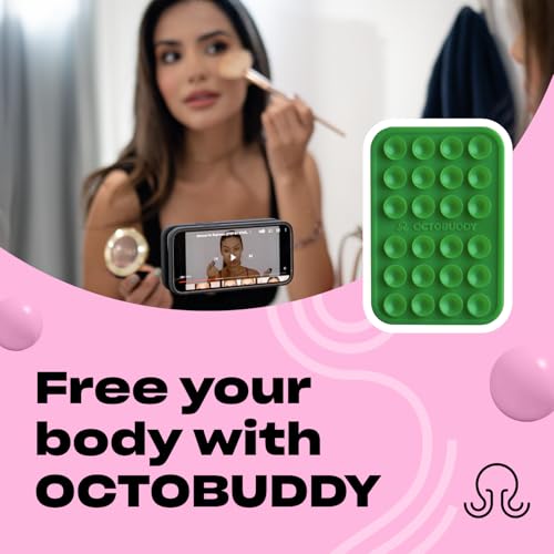 Image of OCTOBUDDY Classic MAX - Silicone Suction Phone Case Adhesive Mount - Hands-Free, Strong Grip Holder for Selfies and Videos - iPhone and Android Compatible - 2.6″ x 3.9″, Spade Green