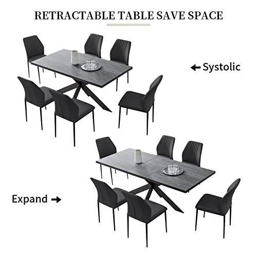 6-8 Person Modern Dining Table 78.7" Farmhouse Wooden Dining Table Extendable With Metal Frame Dining Table, Rectangular Kitchen Table For Home Office Furniture #TOP4