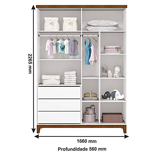 Guarda-Roupa Infantil Unissex 4 PT 3 GV Wood Branco Hannover