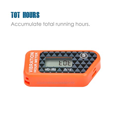 Compteur horaire sans fil auto-alimenté numérique Runleader, activation par vibration, minuterie de travail réinitialisable, arrêt du verrouillage de l'utilisateur, utilisation pour le(Orange) - Image 3