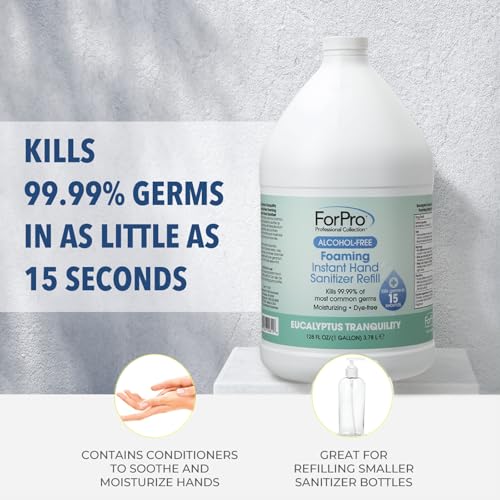 Image of ForPro Alcohol-Free Foaming Instant Hand Sanitizer, 1 Gallon Refill (Pack of 4) - Moisturizing, Dye-Free Formula, Eucalyptus Tranquility Scent