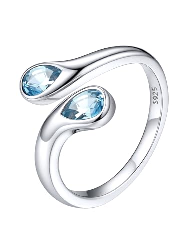 Silvora Bagues Argent 925 Femmes Anneaux Ouvert en Argent 925 Bague Reglable avec Pierre de Naissance Douze Mois Type de Larme Alliance Bijoux Cadeau pour...