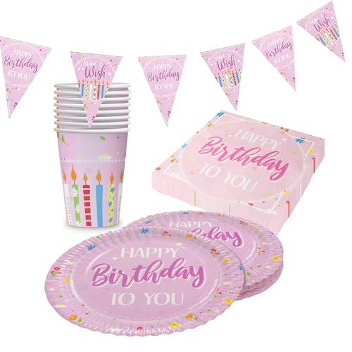 Party Factory Happy Birthday Rosa Partyset, 4-teilig
