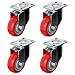 Online Best Service 4 Pack Caster Wheels Swivel Plate Casters On Red Polyurethane Wheels (3 Inch Plate)