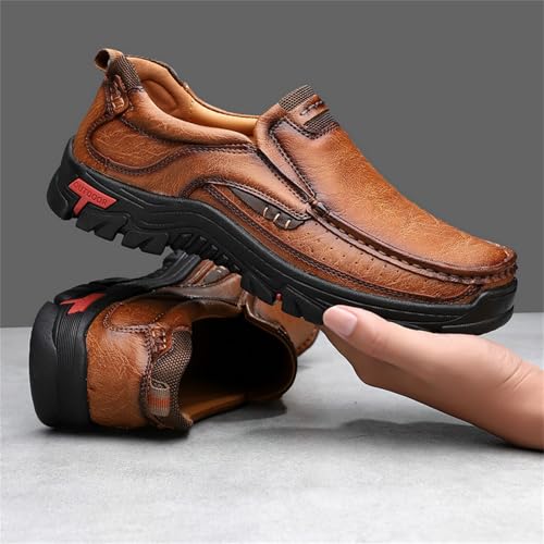 Mens Handmade Leather Slip On Casual Loafers for Men Retro Round Toe Non Slip Breathable Boat Shoes for Driving Walking Business Working Office4