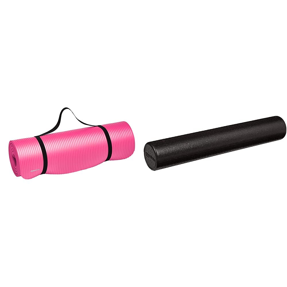 Amazon Basics Extra Thick Exercise Yoga Gym Floor Mat with Carrying Strap - 74 x 24 x .5 Inches, Pin