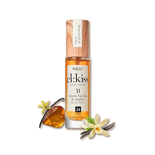EL:KISS Hair Perfume & Body Mist, Warm Vanilla & Amber Eau de Toilette 30mL (1.01 Fl Oz), Hydrating & Long-Lasting, Alcohol-Free & Mineral Oil-Free, Infused with Jojoba, Argan Oil & Aloe Vera
