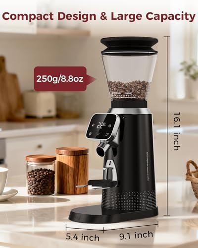 Image of Tuni G2 Conical Burr Coffee Grinder with 70 Precise Grind Settings, Anti-Static Design, Adjustable Electronic Timer & LED Touchscreen, For Espresso Drip Cold Brew French Press, Stainless Steel, Black