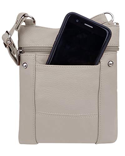 Roma Leathers Genuine Cross Body Purse Bag, Multi-Pocket (Beige)3