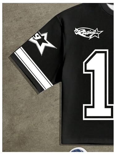 Men's Number Graphic Short Sleeve Jersey Shirts Y2K Star Crew Neck Loose Fit Casual T Shirt Streetwear3