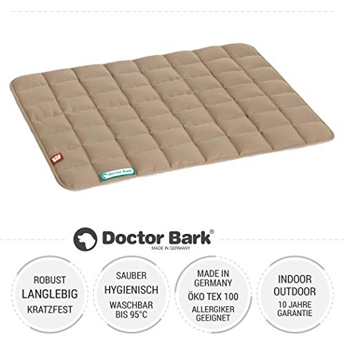 Doctor Bark Hundedecke – weiche, hochwertige Hundematte für mittlere Hunde, robuste Indoor-Outdoor Liegedecke, waschbar bis 95 °C (Gr. M, 80x70 cm, Caramel-Moosgrün)