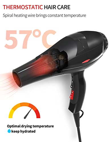 Professional Hair Dryer 3500W Ionic Hairdryer AC Motor Blue Light Anion with 1 Diffuser & 2 Nozzles Accessories, Overheating Protection 2 Speeds 3 Heat Settings for Women Men Home Salon - Image 4