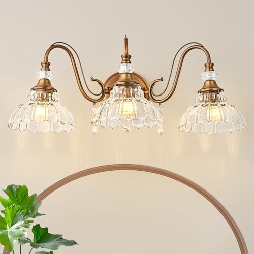 Vintage Bathroom Vanity Light, 3-Light Matte Antique Brass Finish Wall