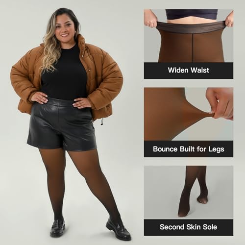 Image of Yilanmy Fleece Lined Tights Plus Size Fake Translucent Winter Warm Leggings for Women Control Top Thick Thermal Pantyhose