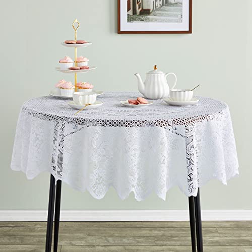 Juvale 59 Inch Round White Lace Tablecloth, Elegant Table Cover For Wedding Reception And Vintage-Style Decor #TOP3