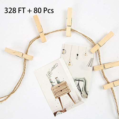 Jute Twine & Mini Clothespins Set, ZOUTOG 328 feet 3mm Natural Twine String