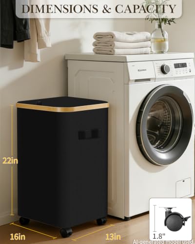Image of Laundry Hamper with Wheels, 75L Large Clothes Hamper with Removable Inner Bag, Collapsible Dirty Clothes Basket for Dorm, Rolling Dirty Clothes Basket for, Bedroom, Bathroom, Laundry Room