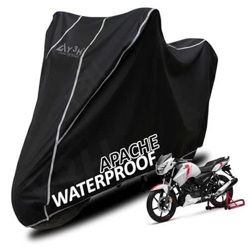 Image of Bike Body Cover TVS Apache Full Body Cover with Waterproof, Dust Proof, UV Rays Protective, Tripple Stitching & Lightweight Two Wheeler Covers - Black with Waterproof White Piping