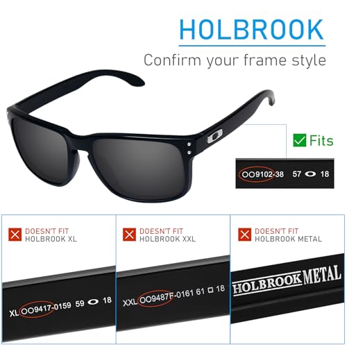 Image of 6 Pairs Replacement Lenses for Oakley Holbrook OO9102 / Holbrook Asian Fit (AF) OO9244 Sunglasses - Solid Black+Emerald+Ice Blue+Fire Red+Titanium+HD Clear