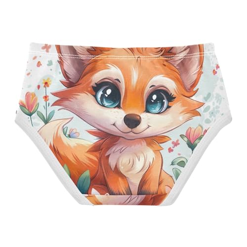 Kids Underwear Girls, Cute Cartoon Fox Flowers Toddler Girl Briefs, Girls' Cotton Brief Underwear, 2T–8 Years2