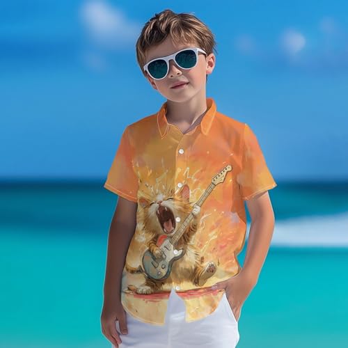Image of Kids Tie-dye Hawaiian Shirt 80s Button Down Retro Short Sleeve Casual Beach Tropical Funny Party Outfits for Boys