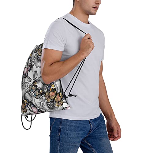 Aneyhoz Butterfly Drawstring Backpack Gym Bag For Women Men String Cinch Bag Lightweight For Shopping Travel Sport Yoga #TOP6