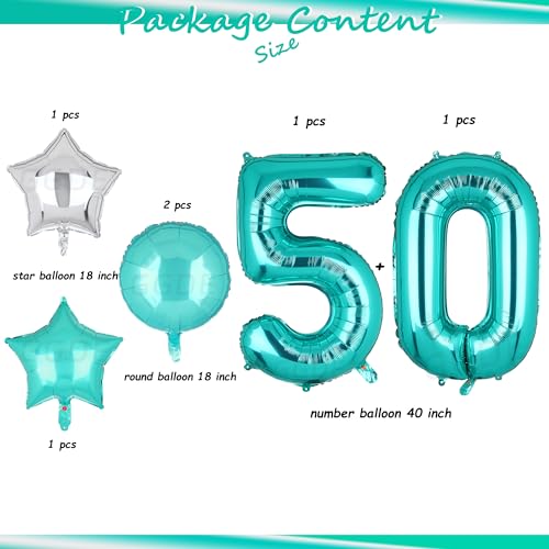 Image of Teal Blue Number 50 Balloons 40 Inch 50th Birthday Anniversary Theme 5 Pcs | Big Helium Mylar Digital Balloon Mermaid Wedding Party Decor Supplies
