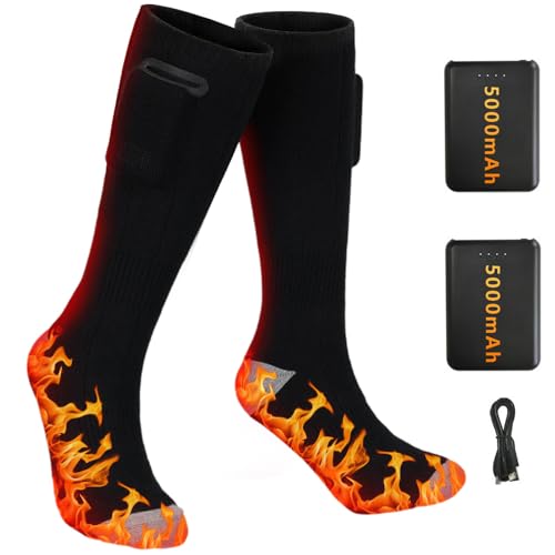 CLIUNT Calcetines Calefactables, 4000mAh Calcetines Calefactables Eléctricos Recargables, Calcetines Calefactores para Pies de Invierno con 3 Ajustes de Calefacción para Esquí/Senderismo