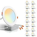 16 Pack Led Recessed Lighting 6 Inch, 5CCT Ultra Thin Recessed Light with Junction Box, 2700k-5000k Selectable, Dimmable Canless Slim Led Recessed Light Fixtures, 12W Eqv 110W, 1100LM Downlight - ETL
