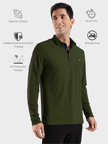 Image of STELLERS Men's Full Sleeve Polo T-Shirt | Feather Touch Feel | Odour Resistant | Wrinkle Free | Quick Dry | Stretchable | Lightweight | Anti-Static | UV Resistance | Anti-Microbial