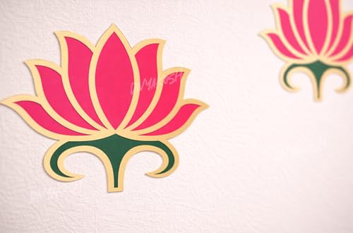 Image of Divyakosh Pink Lotus Wall Stickers for Wall Decor (12 Pieces, 3x3.5 Inch) | Puja Backdrop Decoration, Mandap, Temple Decor | Peel & Stick Lotus Stickers for Home & Festive