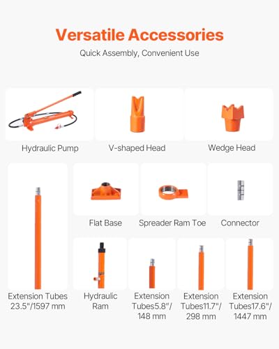 Image of VEVOR Porta Power Kit, 20 Ton Load, Portable Hydraulic Jack with 4.6 ft Extended Oil Hose, Comprehensive Accessories, Car Frame Repair Tool with Portable Storage Case for Automotive, Heavy Equipment