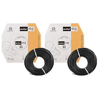 KLICK Copper Wire with Triple Layer PVC Coating & Unilay Bunching, Single Core Unsheathed Flexible Electric Cable for Domestic & Industrial Connections Gold Series (1.0 mm, 90m Long, Black, 2 Pcs)