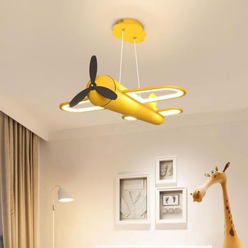 Plafonnier suspension LED Design avion jaune luminaire de chambre d’enfant moderne dimmable lustre chic pour chambre de garçons et filles Éclairage de...