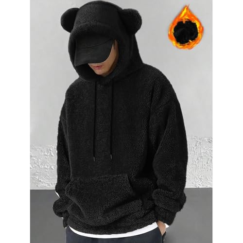 Mens Fuzzy Sherpa Pullover Cute Teddy Bear Ears Hoodie Long Sleeve Sweatshirts Hooded Fall Winter Warm Outwear2