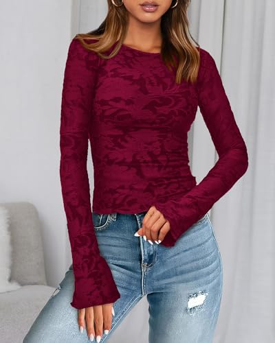 BTFBM Casual Long Sleeve Shirts Fall 2025 Going Out Tops for Women Trendy Floral Work Blouses Bodycon Tunics