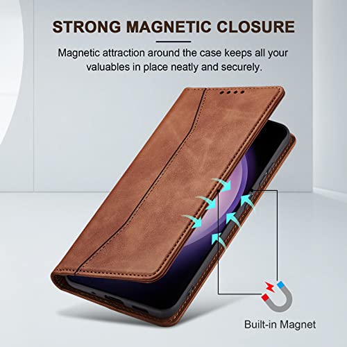 Image of Jasonyu Flip Wallet Case for Samsung Galaxy S23 Plus /S23+,Brown