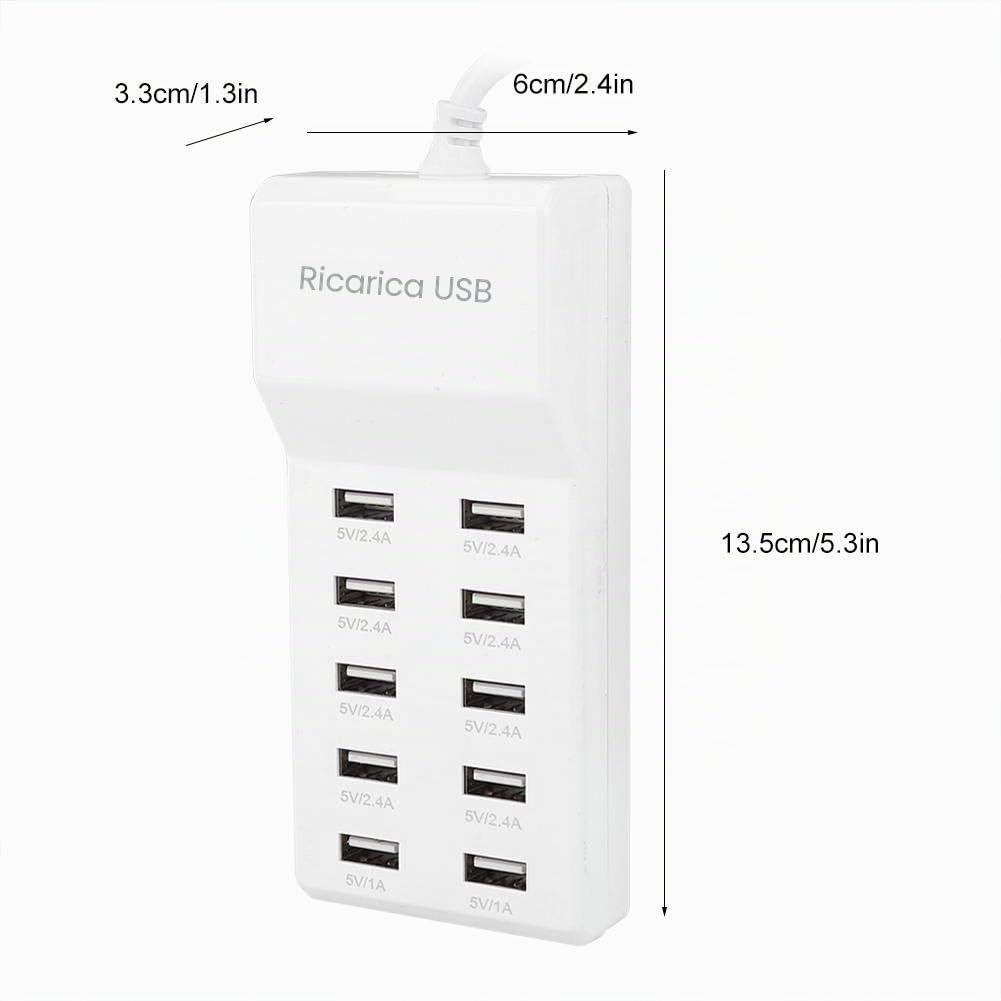 Caricatore USB Multiplo, 10 Porte Presa USB Ciabatta de Parete Multipresa da 40w, Stazione di Ricarica Rapida per più Dispositivi Compatibile con 12/13/14/Xs/X/iPad/iPod/Laptop/Smartphone