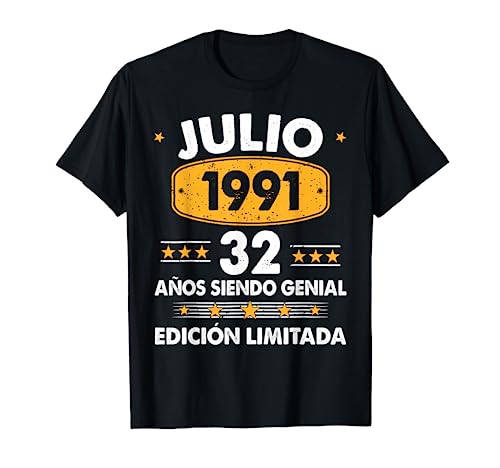 Hombre 32 Años Cumpleaños Regalo Hombre Julio 1991 Julio 32 Años Camiseta