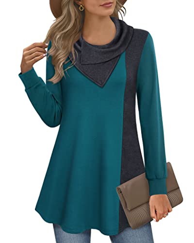 Image of Youtalia Women's Pullover Sweatshirt Long Sleeve Cowl Neck Color Block Tunic Top