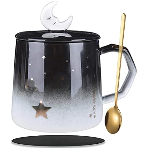 Arawat Funny Cup Large Coffee Cup with Lid Ceramic Tea Cup with Spoon & Coaster 400 ml Coffee Mug Funny Cup Espresso Cups Coffee Cup Cappuccino Cup Gift Cover