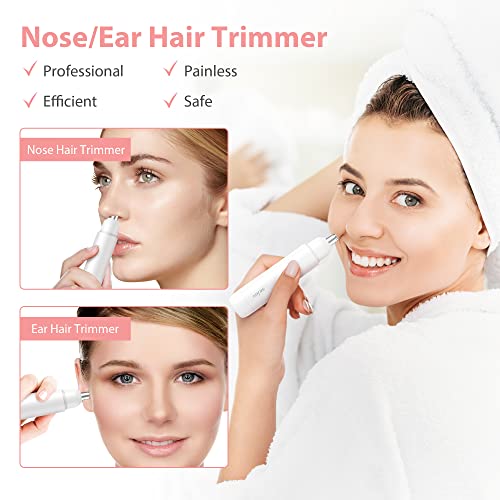 Sejoy Nose And Ear Hair Trimmer For Men/Women With Battery,Electric Painless Nose Hair Shaver,Portable Facial Hair Removal Clipper,Dual-Edge Blades Removable & Waterproof Head Easy To Clean,White #TOP1