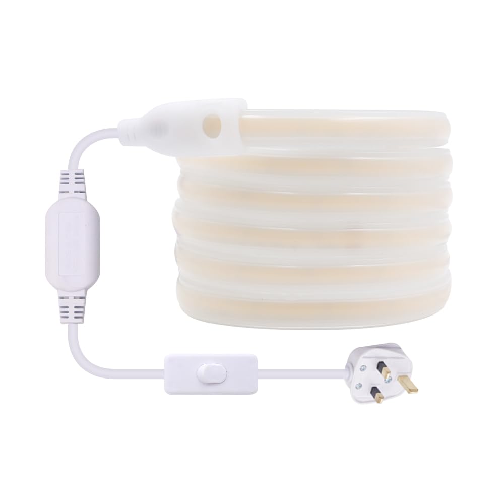Wisada 220V COB LED Light Strip 15m, IP65 Waterproof Flexible, 288 LEDs/m FCOB LED Neon Strip with Switch, CRI90+, Indoor and Outdoor Lighting Decoration [Warm White 3000K]