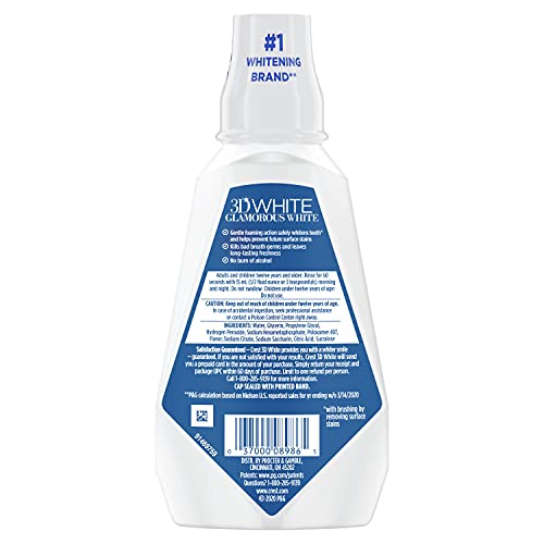 Crest 3D White Glamorous White Mouthwash, Alcohol Free Multi-Care Whitening Mouthwash, Arctic Mint, 16 Fl Oz (473 Ml) - Pack Of 4 #TOP1