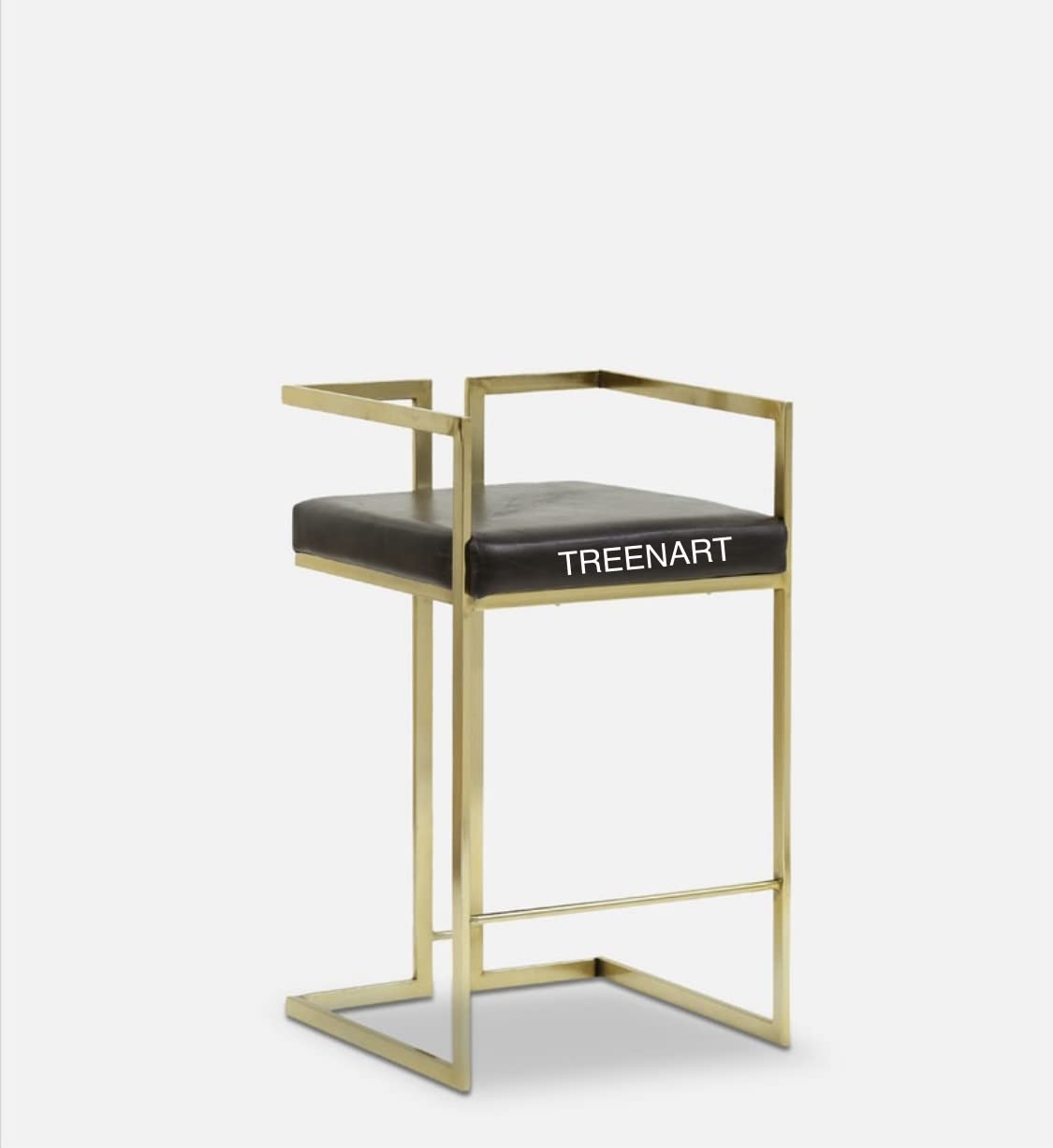 TREENARTSquare Metal Bar Stool in Gold Electro Platted with Brown Faux Leather seat